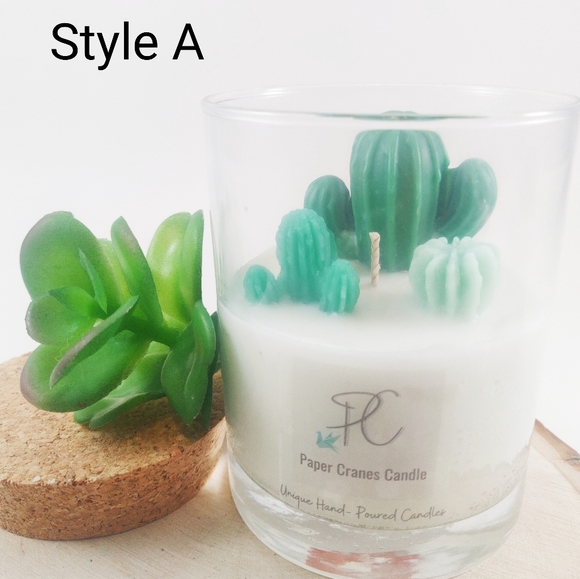 Mini terrarium succulent cactus soy wax candle - Picture 2 of 4